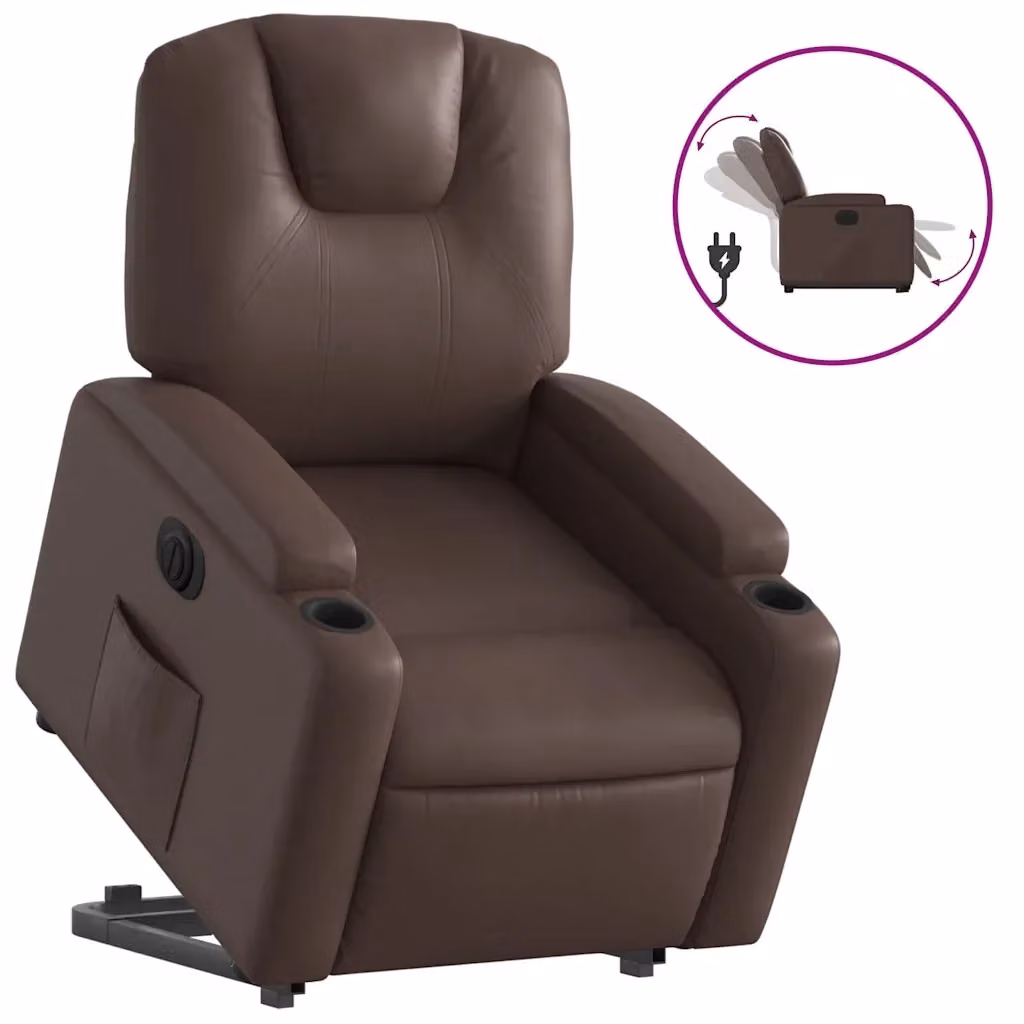 vidaXL Poltrona Alzapersona Reclinabile Marrone in Similpelle con Assistenza Elettrica – 2