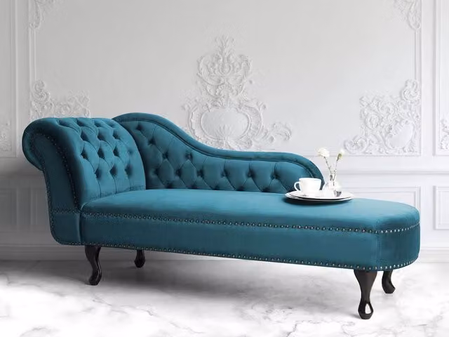 Chaise longue Foglia di tè in velluto blu petrolio versione sinistra BELIANI per soggiorno e camera da letto L/P/H: 169 x 65 x 79 cm – 1