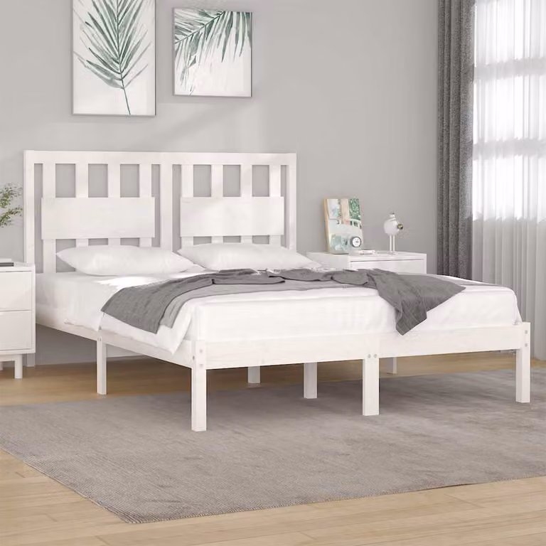 vidaXL Giroletto Super King in Legno di Pino Bianco Lacqué L: 180 cm, P: 200 cm