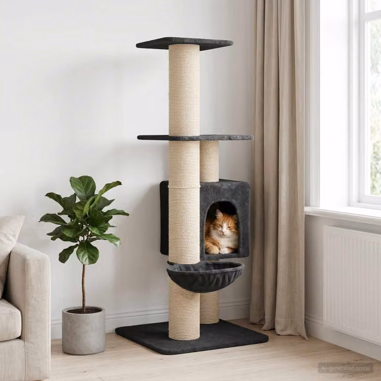 vidaXL Albero per gatti con pali in sisal Grigio Scuro L/P/H: 65 x 11,5 x 137 cm