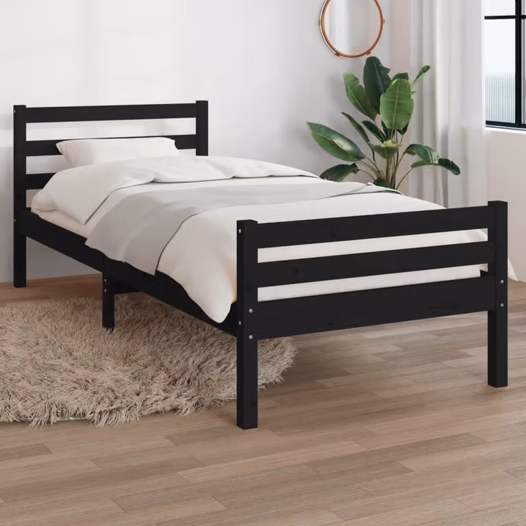 The Living Store Letto in legno massiccio nero 100x200 cm