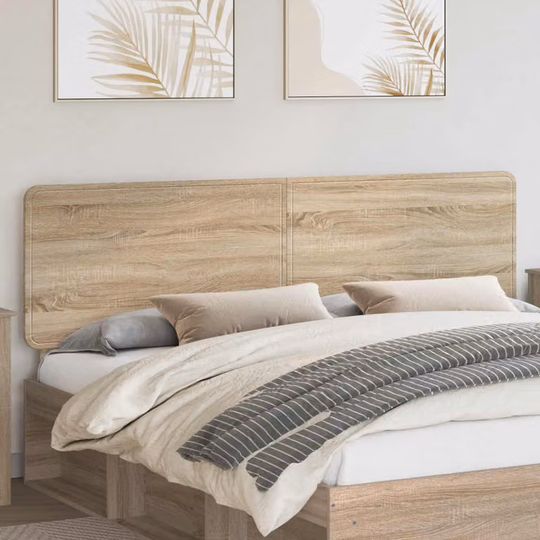 Testiera per letto moderna vidaXL in legno ingegnerizzato color rovere sonoma, L: 203 cm, H: 17,11 cm, P: 3 cm