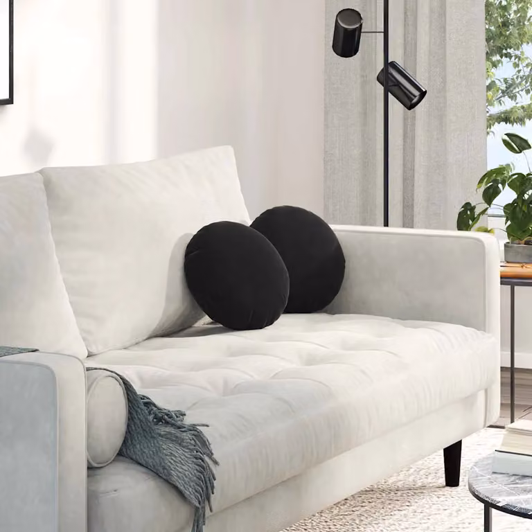 Set di 2 cuscini per seduta rotondi vidaXL in velluto nero con rivestimento rimovibile, Ø 30 x 13 cm