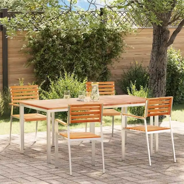 Set da pranzo per giardino e terrazzo vidaXL in teak e acciaio inossidabile marrone, 5 pezzi – 1