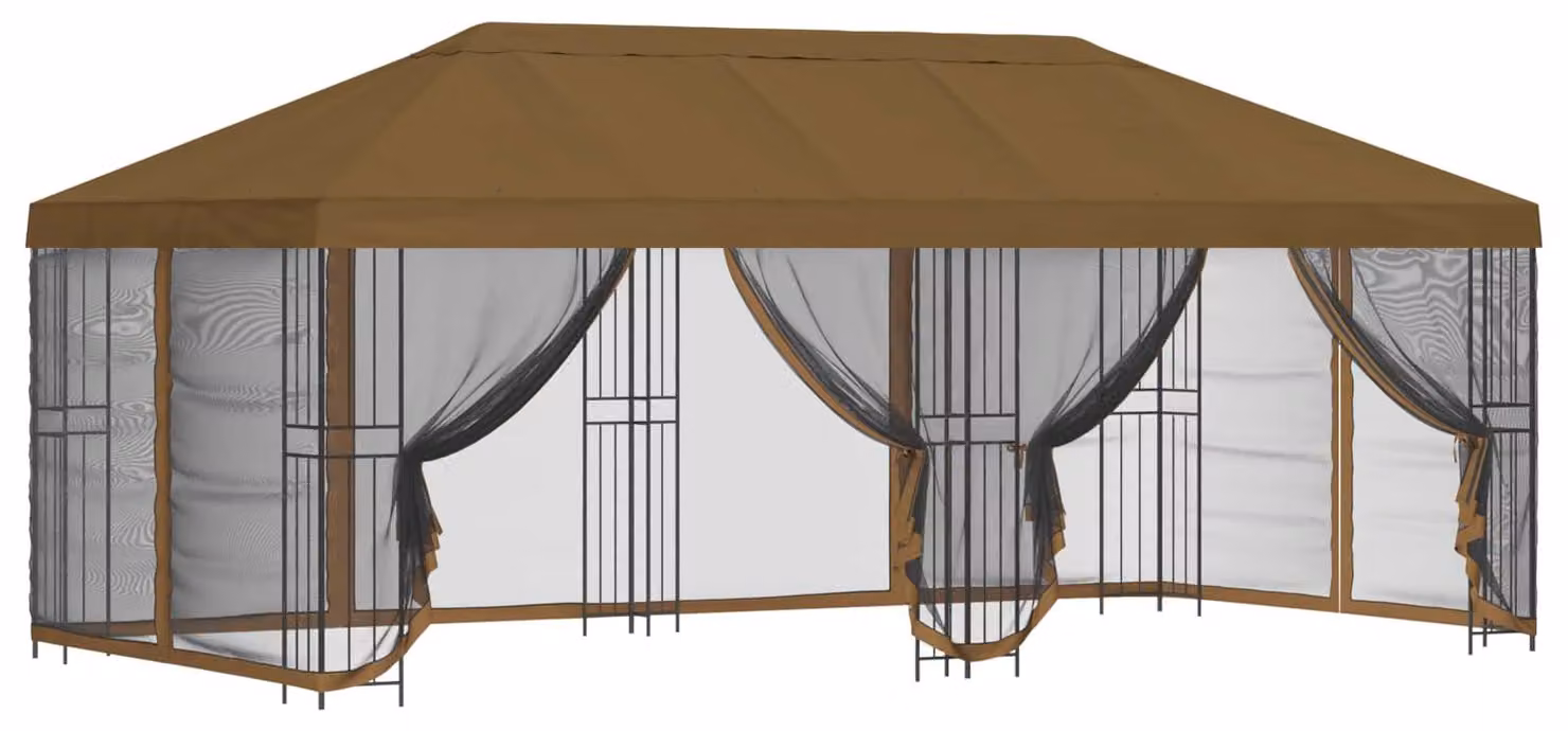 Gazebo con pareti laterali 6 x 3 m Tortora Poliestere e Acciaio