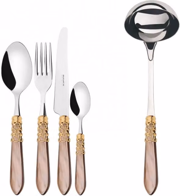 MELODIA Ghiera Dorata, Posate Set 49 Pz, Scatola Legno Wengè, Casa Bugatti Colore: Onice