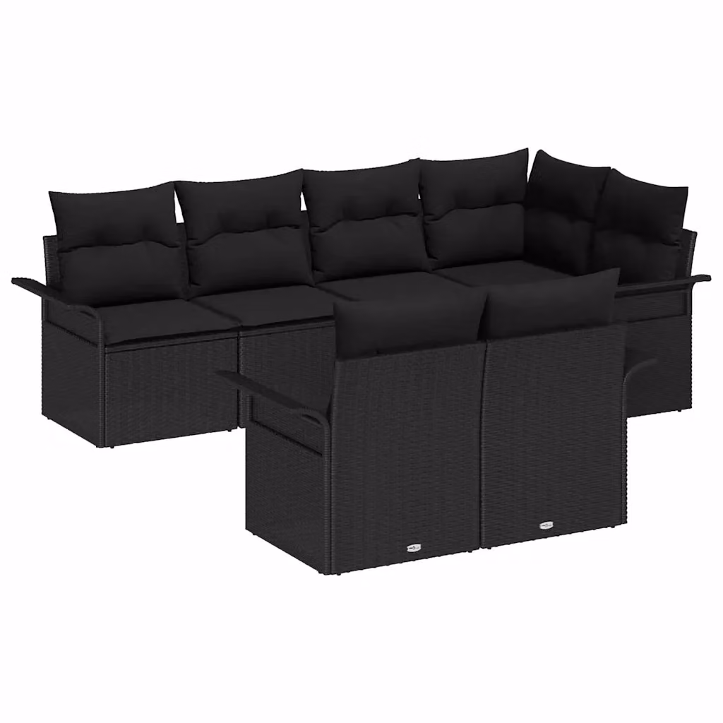 Set Divano da Giardino a L vidaXL in Rattan Nero con 7 Cuscini Imbottiti e Struttura in Acciaio – 2