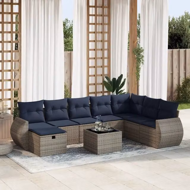 Set Divano da Giardino 9 pz con Cuscini Grigio in Polyrattan 3325647