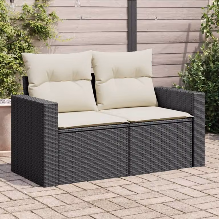 vidaXL Divano da Giardino a 2 Posti in Polyrattan con Cuscini Imbottiti Nero e Bianco