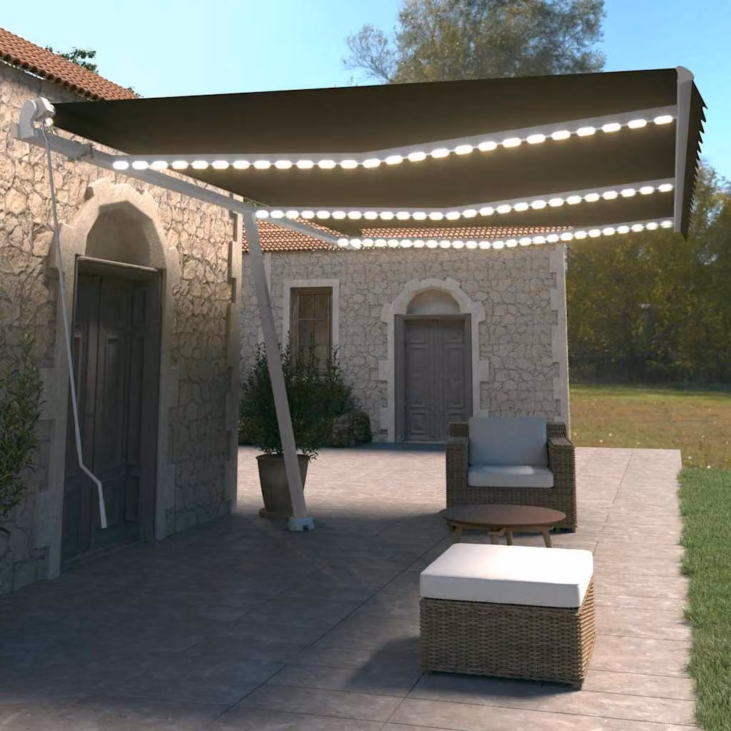 vidaXL Tenda da Sole Retrattile Manuale con LED 600x350 cm Antracite
