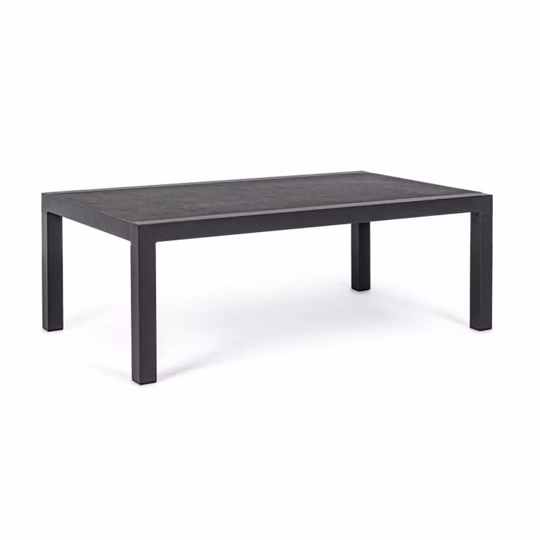 Tavolino da giardino OVIEDO con piano in ceramica e struttura in alluminio antracite, 120×70 cm