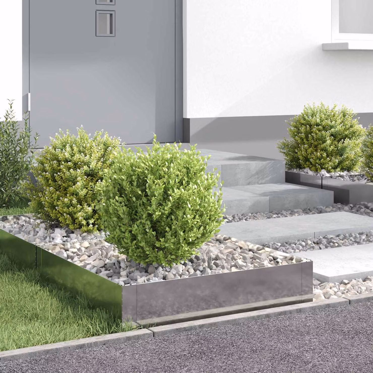 Set di 4 bordure per prato vidaXL in acciaio color argento, L/P/H: 60 x 60 x 20 cm