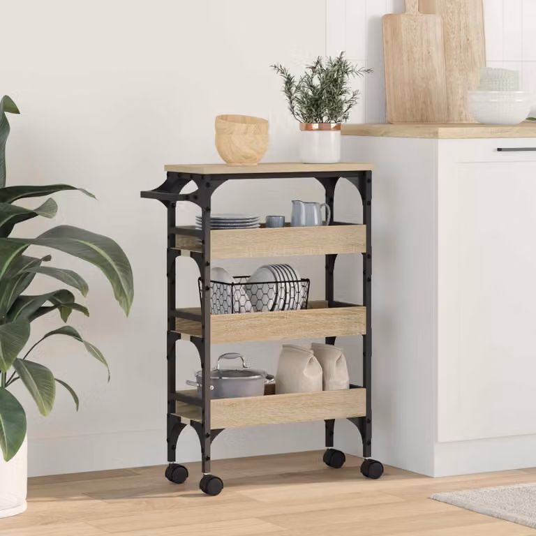 vidaXL Carrello da Cucina Moderno in Rovere Sonoma Marrone L: 53 cm, P: 20 cm, H: 76 cm