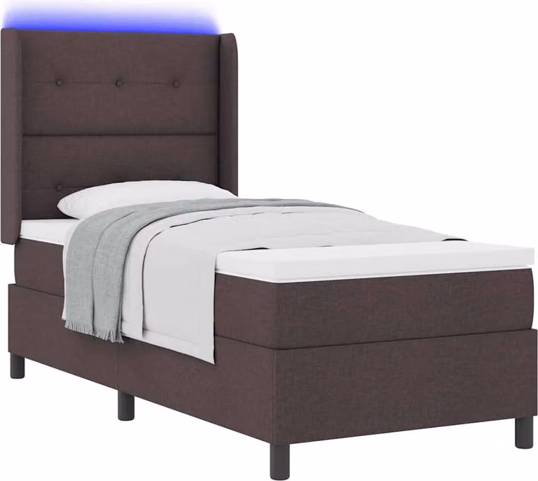 Letto boxspring a LED con testiera marrone scuro 100 x 200 cm in tessuto