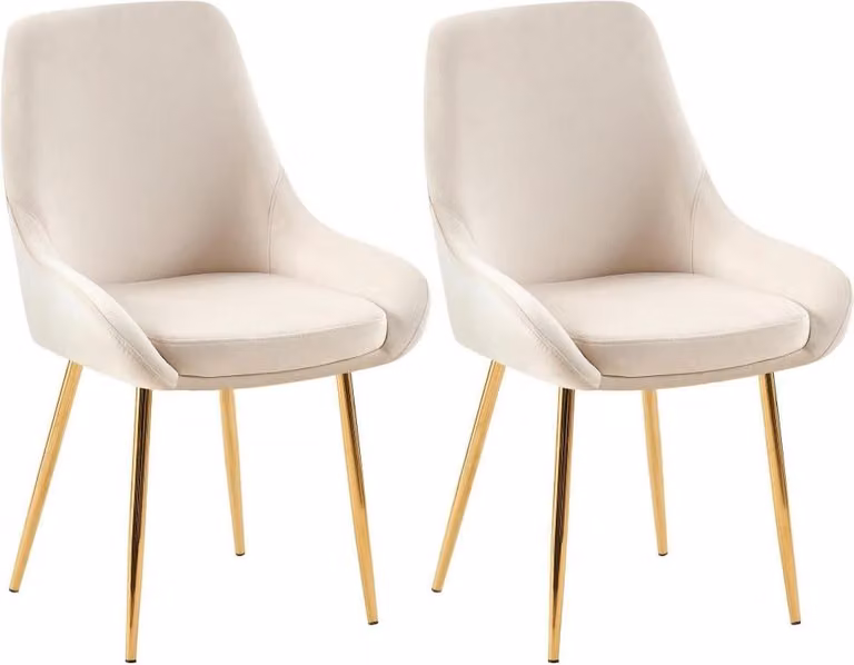 set di 2 sedie da pranzo - sedie in velluto color crema - gambe in metallo dorato, comode e resistenti