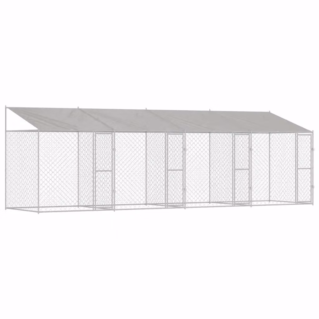 Gabbia per cani vidaXL in metallo con tetto resistente alle intemperie, colore argento, L: 800 cm, P: 200 cm, H: 256 cm – 2