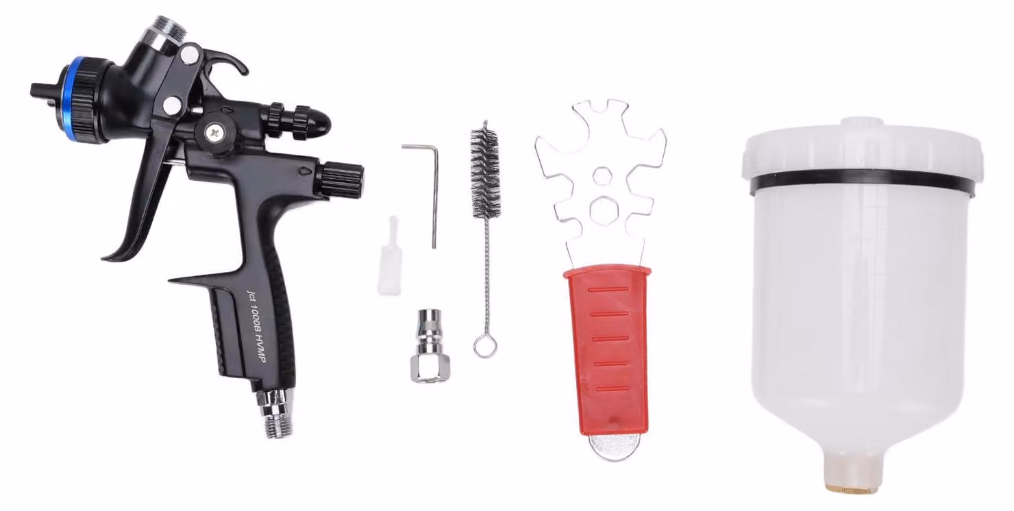 Pistola a spruzzo HVLP 1000B, con serbatoio da 600 ml, ugello da 1,3 mm, set per pistola a spruzzo ad aria compressa per verniciatura, con spazzola per la pulizia, ideale per mobili, pareti e porte