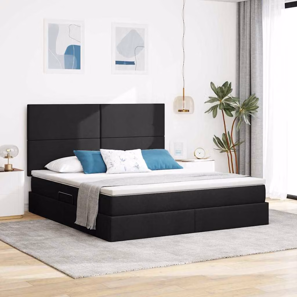 Letto con contenitore e materasso vidaXL Nero L: 160 cm, P: 200 cm, H: 280 cm in tessuto e metallo – 1