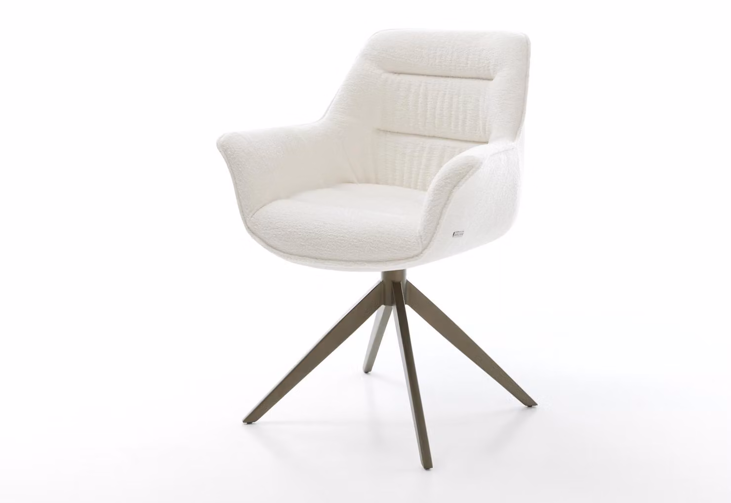 Sedia girevole DELIFE Kaira-Flex Bouclé Soft Beige, base a croce larga, finitura effetto titanio, rotazione a 360°, funzione oscillante