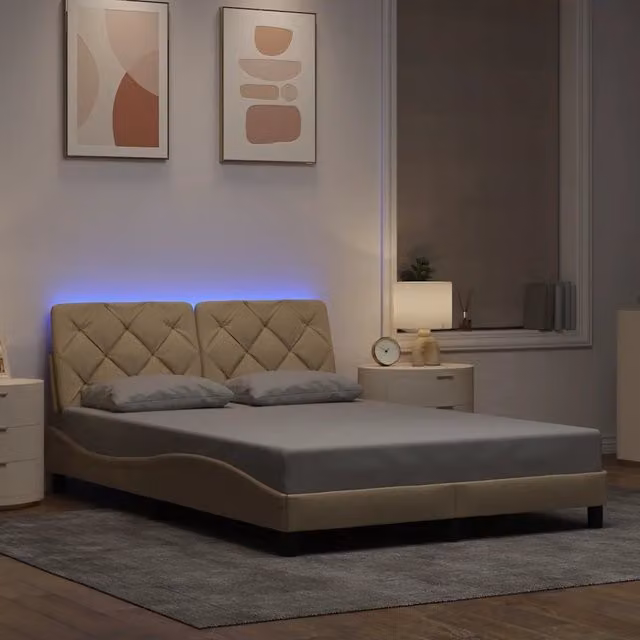 Giroletto con LED senza Materasso Crema 140x190 cm in Tessuto 3310669