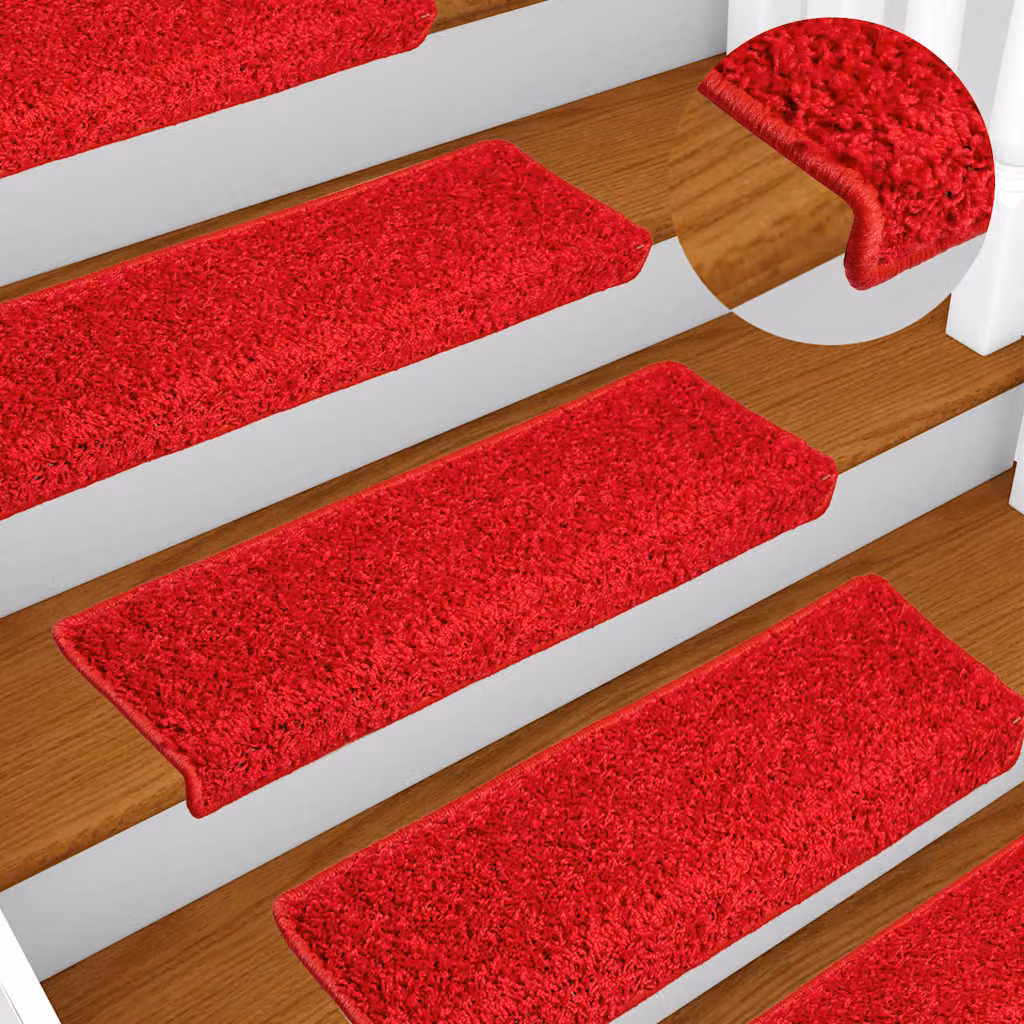 Set di 10 tappetini per scale vidaXL rossi con bordo rettangolare, L 65 cm x P 40 cm x H 4 cm, autoadesivi e fonoassorbenti