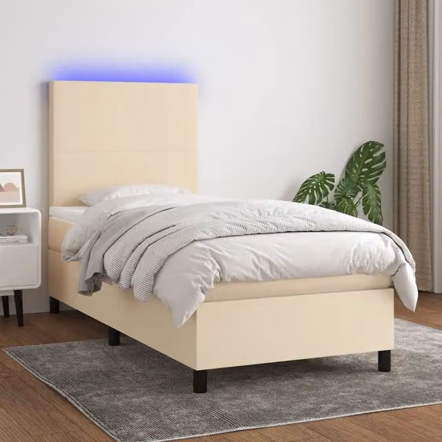 Letto a molle con materasso vidaXL in tessuto beige e bianco con illuminazione LED e porta USB, L/P: 90 x 190 cm