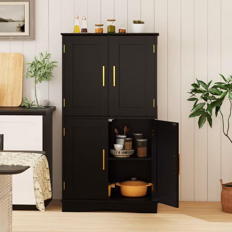 Armadio portaoggetti Costway nero con 4 ante e ripiani interni, credenza moderna per bagno, cucina o soggiorno