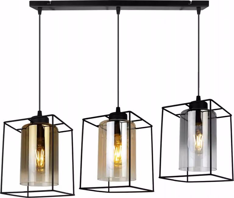Hella Cage lampada a sospensione - Lampada da soffitto per soggiorno, camera da letto e sala da pranzo - Lampada a sospensione in metallo e vetro - E27 - Mix - 3 fiamme - Lungo