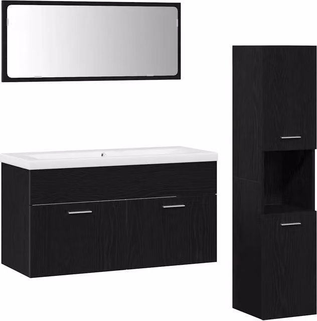 Set di mobili per il Bagno | Armadio da bagno 4 pz Rovere Nero Legno multistrato