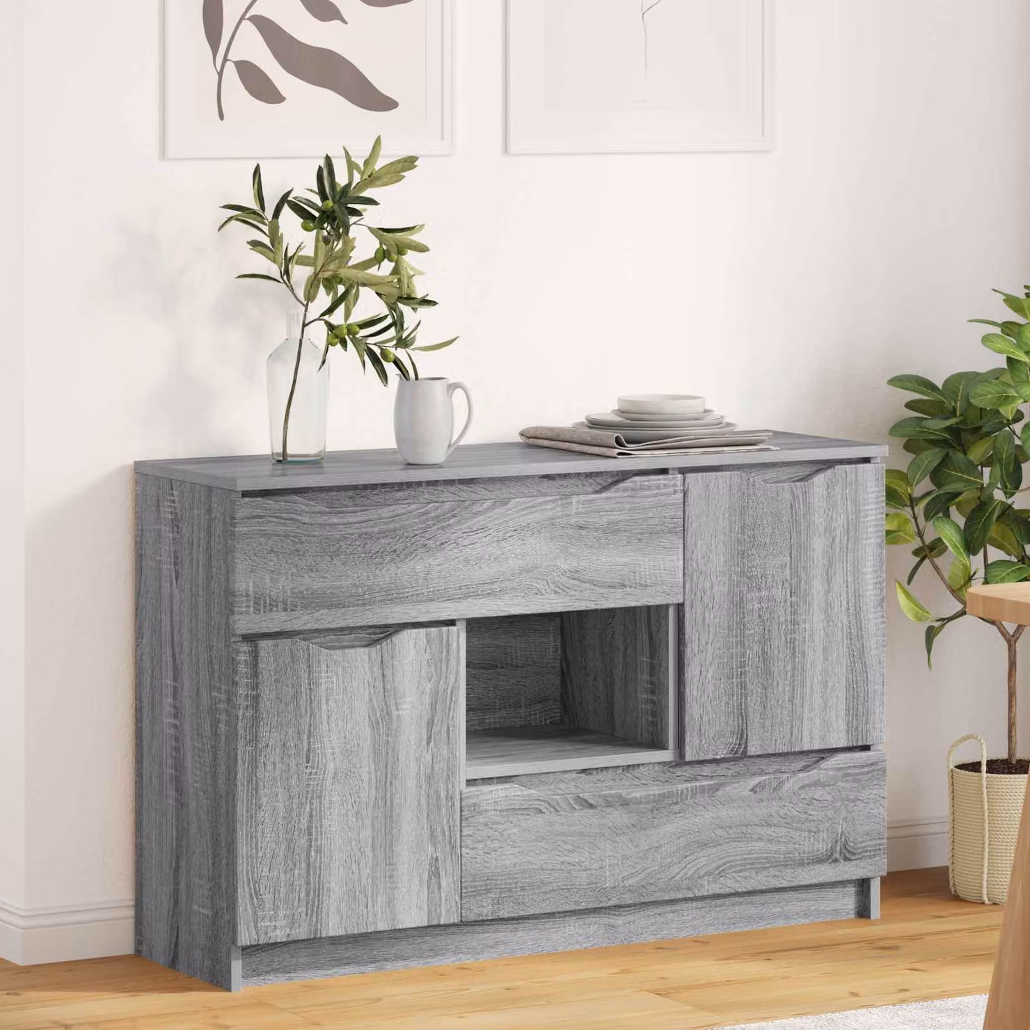 Credenza moderna vidaXL in legno ingegnerizzato Grigio Sonoma L: 100 cm, P: 30 cm, H: 65,6 cm