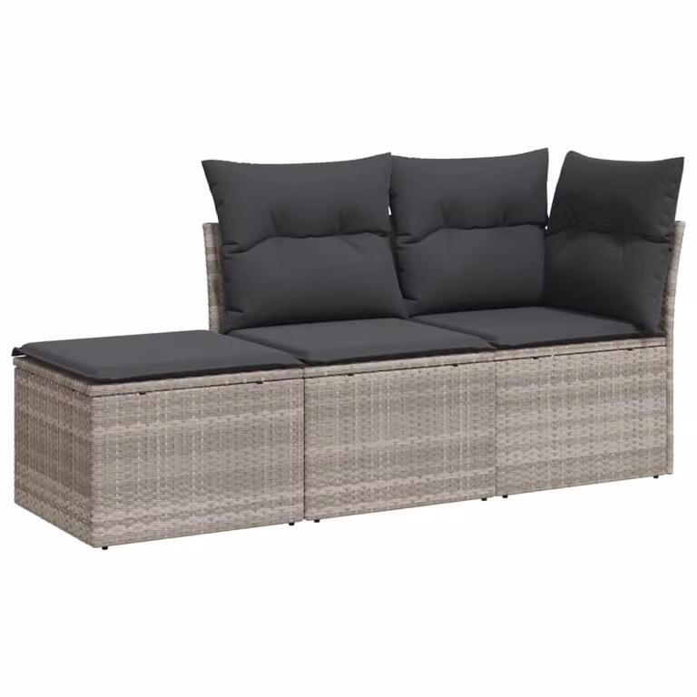 Set Divano da Giardino 3pz con Cuscini Grigio Chiaro Polyrattan