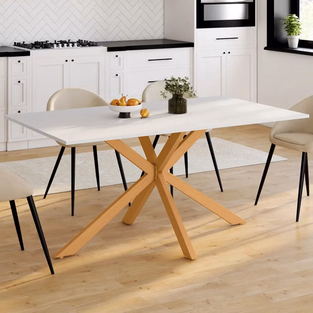 IDMarket Tavolo da pranzo rettangolare GISELE per 8 persone con piano bianco opaco e base in legno e metallo – 2