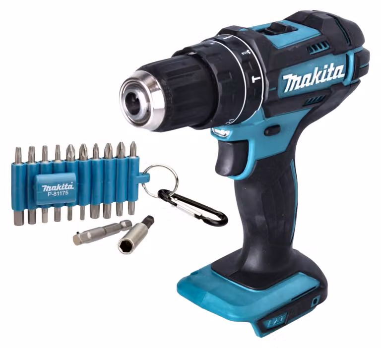 Trapano a percussione a batteria Makita DHP 482 Z 18 V 62 Nm + set di punte da 22 pezzi - senza batteria, senza caricabatterie