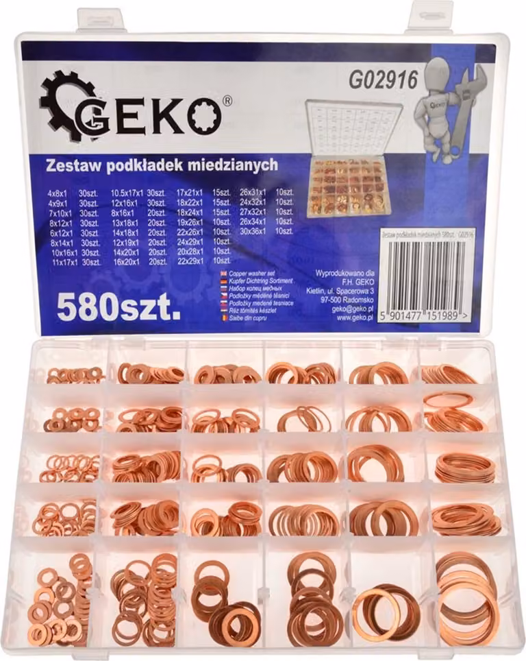 Kit-set assortimento rondelle in rame, guarnizione per il fissaggio degli accessori, 580 pezzi