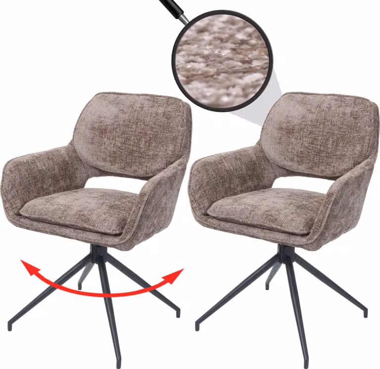 Set di 2 sedie da pranzo HWC-N74, sedia per cucina, girevole con ritorno automatico, rivestita in tessuto chenille (490g/m²), colore marrone