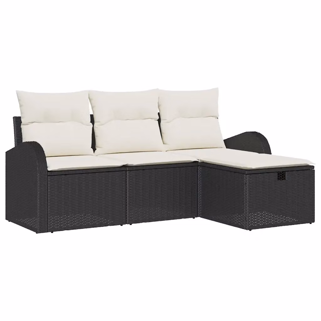 Set di divani da giardino vidaXL a forma di L con pouf, colore nero e beige, in rattan e metallo con cuscini inclusi – 2