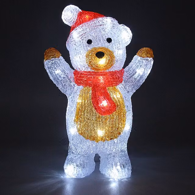 Addobbo natalizio Deuba® figura acrilica con LED a forma di orsacchiotto per tavolo, multicolore