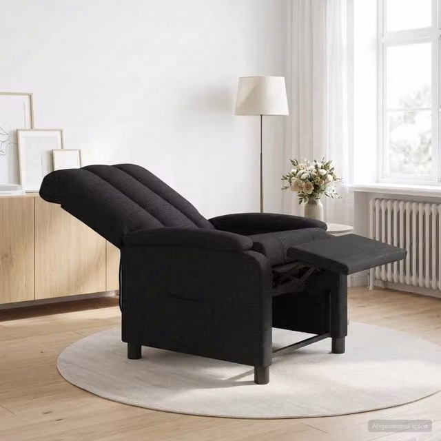 Poltrona reclinabile relax moderna in tessuto nero con braccioli