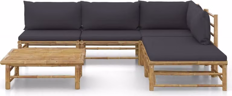 set di 6 pezzi per salotto da giardino con cuscini in bambù grigio scuro