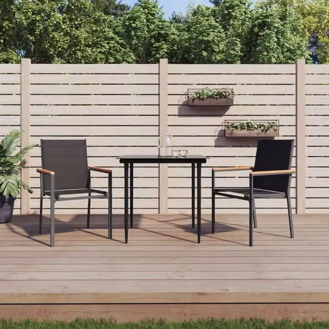 Set di 2 sedie da giardino vidaXL in acciaio verniciato e textilene nero con braccioli, L 55 cm x P 61,5 cm x H 90 cm – 1