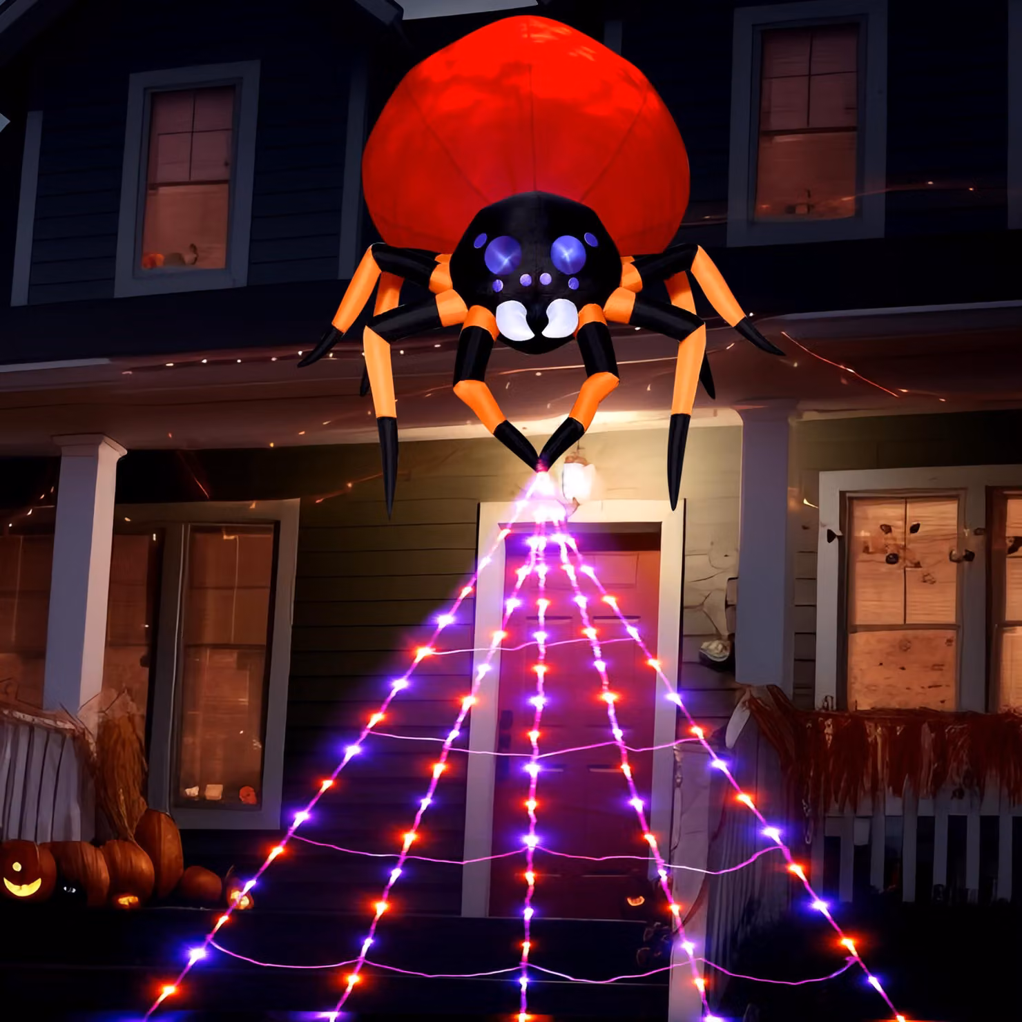 Ragno gonfiabile per Halloween, altezza 2,1 metri, con ragnatela e illuminazione a LED