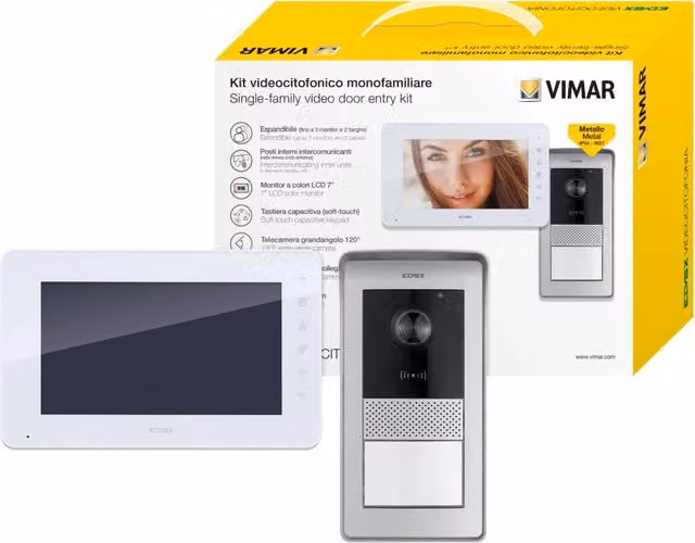 Kit Videocitofono Vimar con Schermo da 7 Pollici Cablato in Alluminio Bianco