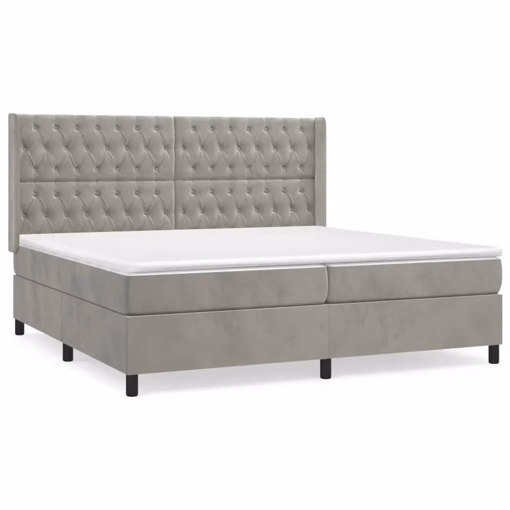 vidaXL Giroletto a Molle con Materasso Ibrido in Velluto Grigio Chiaro L/P/H: 200 x 200 x 128 cm – 2