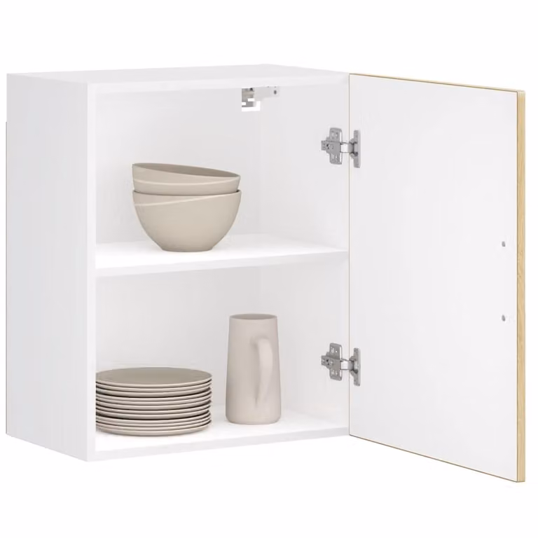 Set di 2 pensili da cucina moderni vidaXL in legno e MDF, colore marrone e bianco, con ante a battente e ripiani interni, montaggio a parete