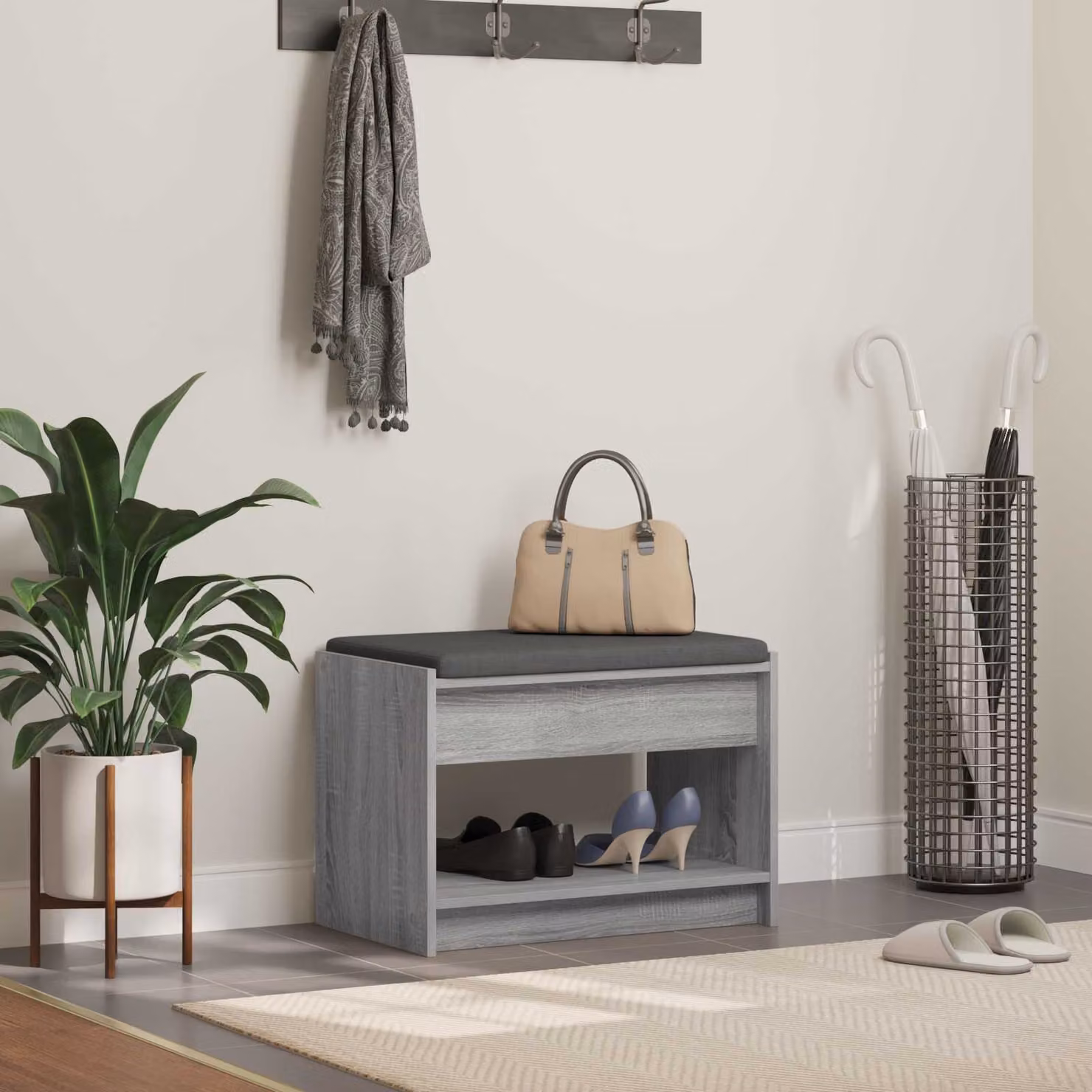 Panca per ingresso con porta scarpe vidaXL moderna grigia L: 63 cm, P: 38 cm, H: 45 cm