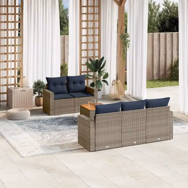 Set Divani da Giardino 6 pz con Cuscini Grigio in Polyrattan 3256341