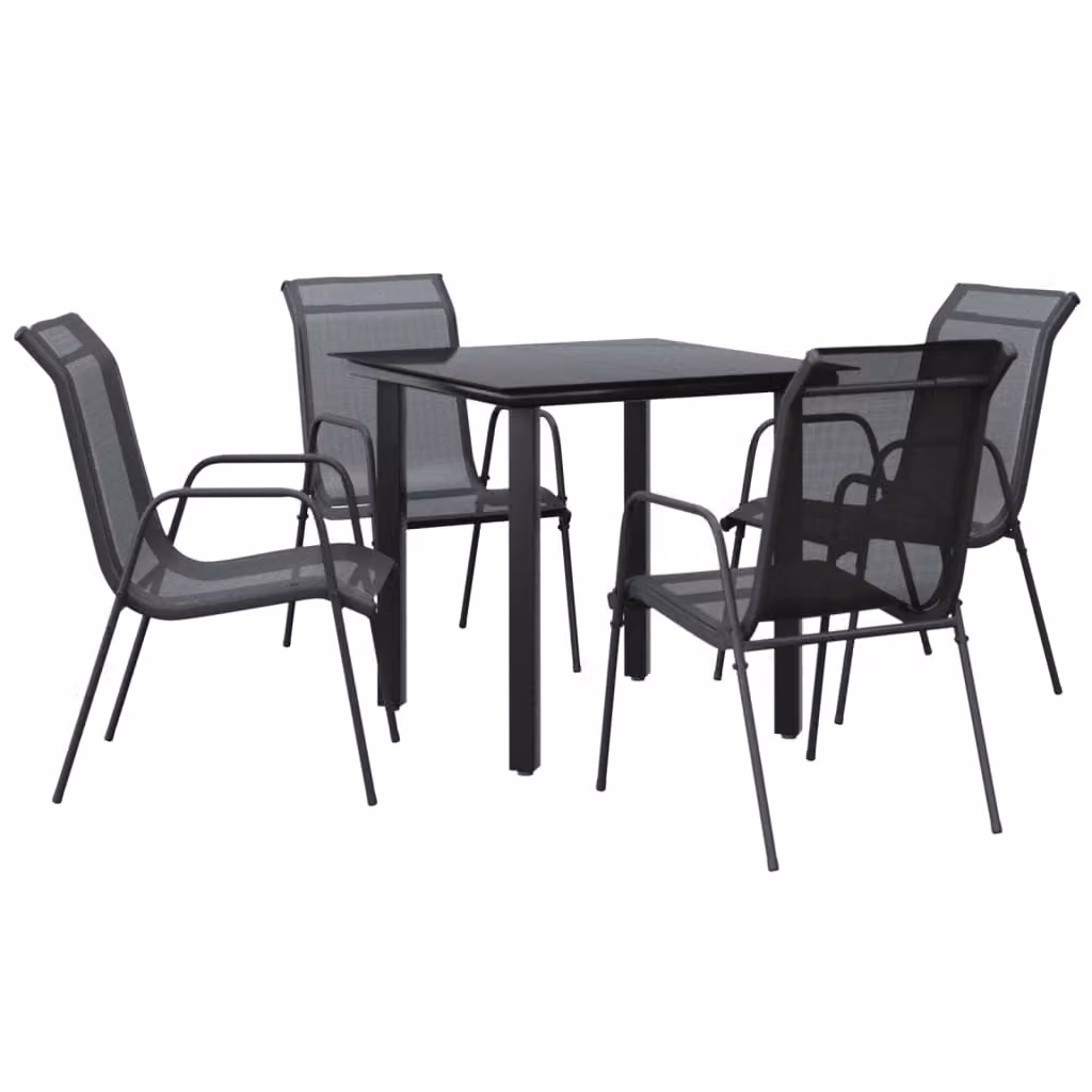 Set da Pranzo da Giardino 5 pz Nero in Acciaio e Textilene