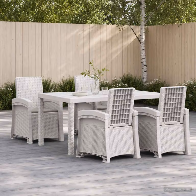 vidaXL Set da Pranzo per Giardino e Terrazzo in Polyrattan da 5 Pezzi, Bianco e Grigio