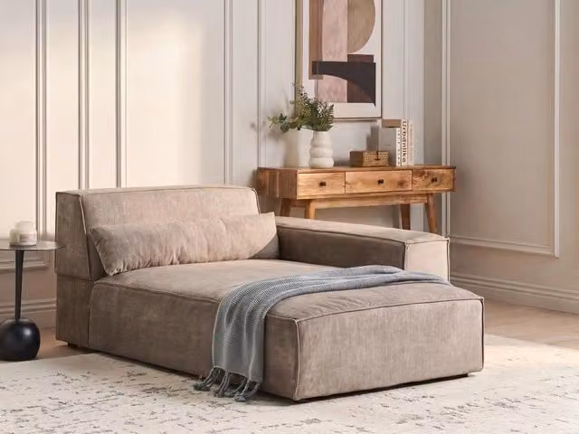Chaise Lounge sinistra Tappezzeria in velluto marrone Gambe sintetiche Mano sinistra Soggiorno moderno