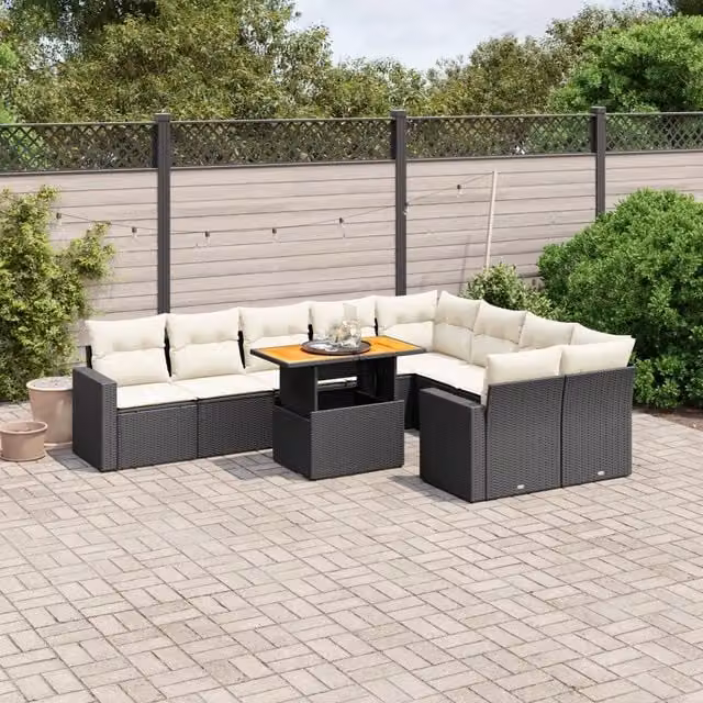 Set Divani da Giardino 10pz con Cuscini in Polyrattan Nero 3271469